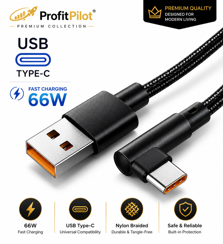 66W USB C Fast Charging Cable 3 Pack 90° Right Angle Braided Type-C Cord gallery