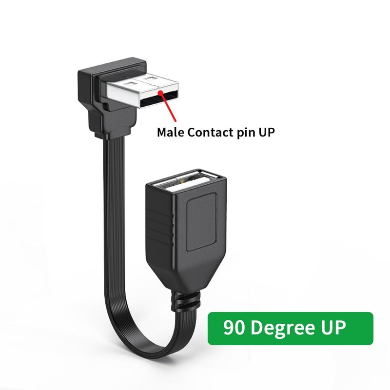 90 Degree USB 2.0 Extension Cable 4 Inch Flat Right Angle Male Female 2 PCS gallery