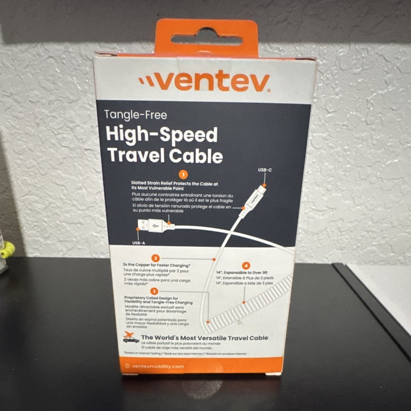 Ventev Tangle-Free Coiled Nylon USB-A to USB-C Charge/Sync Cable 14in Gray gallery