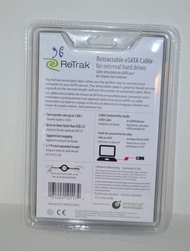 New ReTrak Retractable eSATA Cable for external hard drives 3.1ft extended lengt gallery