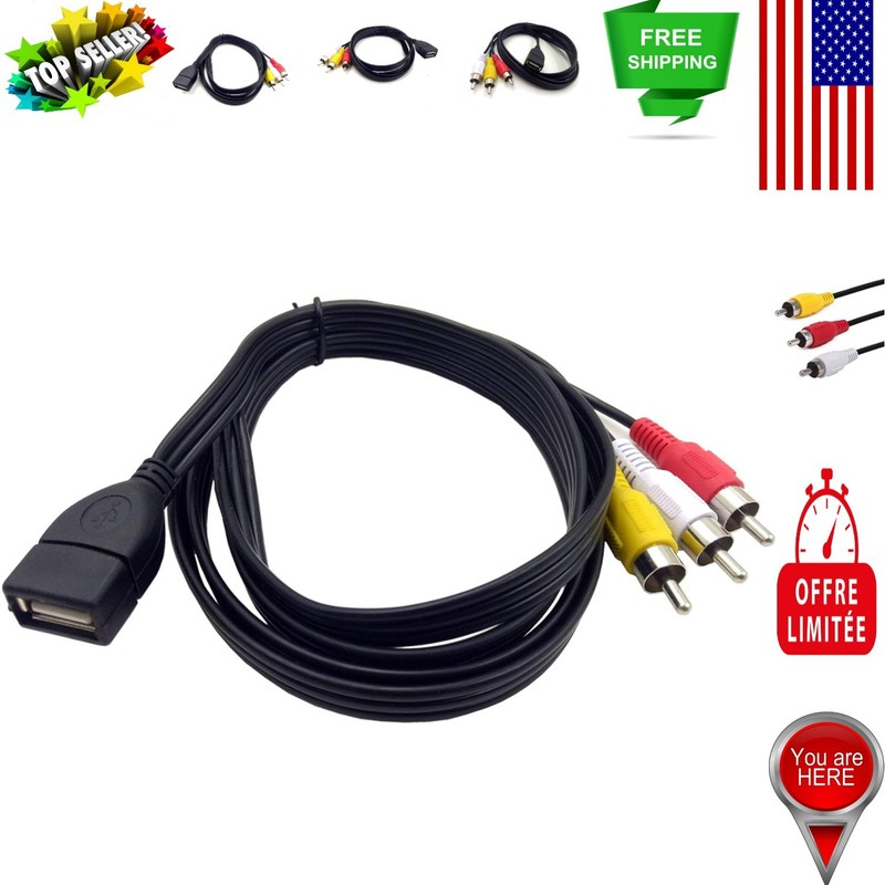 High-Performance USB to 3 RCA Splitter Cable – 5ft Adapter for Clear AV Streams