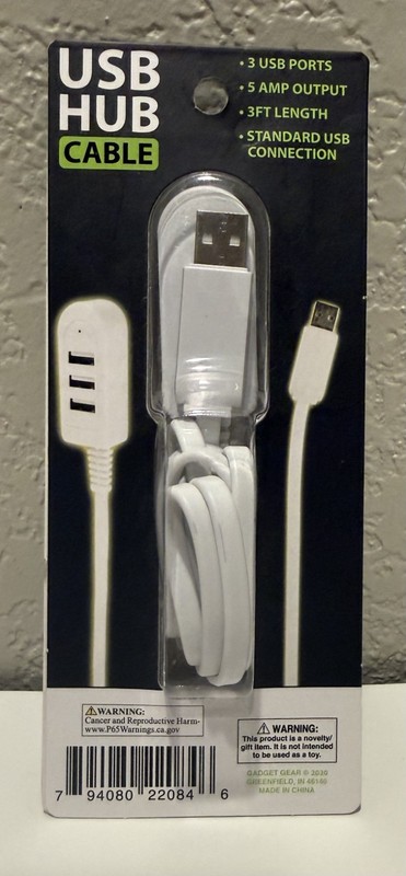 NIB GADGET GEAR 3 FT Standard USB Charger Cable 3 USB Ports 5 AMP Output NEW gallery