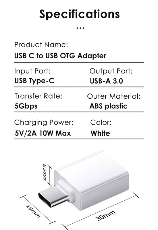 USB C to Adapter (2 Pack), 3.0 Type C OTG Adapter, 5Gbps White gallery