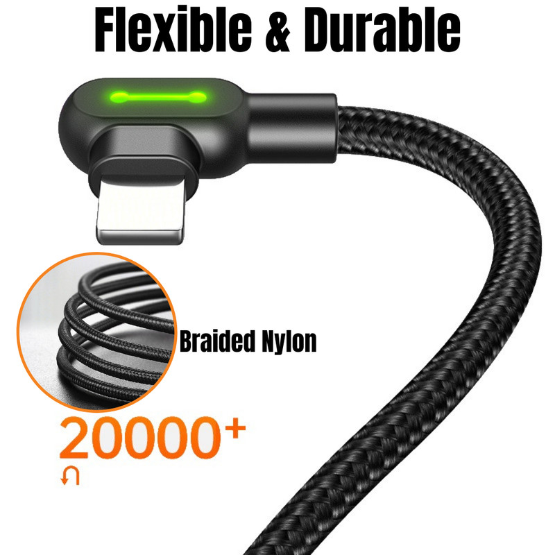 90° LED USB Fast Charger Cable Adapter Charging Cord For iPhone 13 12 11 XR iPad gallery
