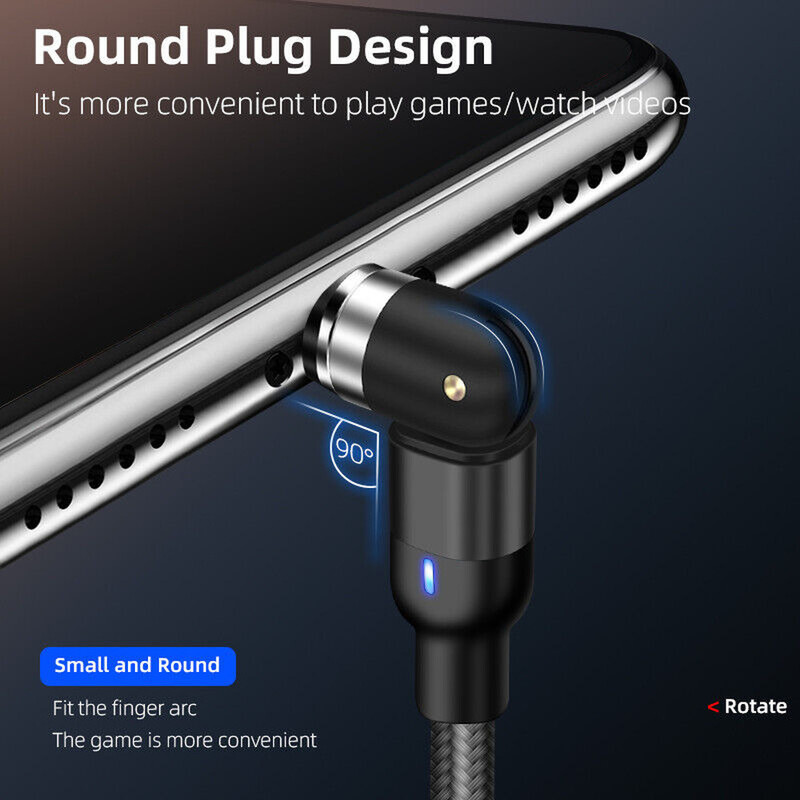 3PACK Rotate Magnetic Phone Cable Micro USB Type C Charger 3A For iPhone Samsung gallery