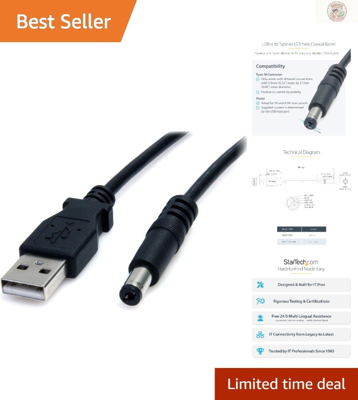 Durable 3FT USB to Type M Barrel DC Power Cable – Perfect for All Devices