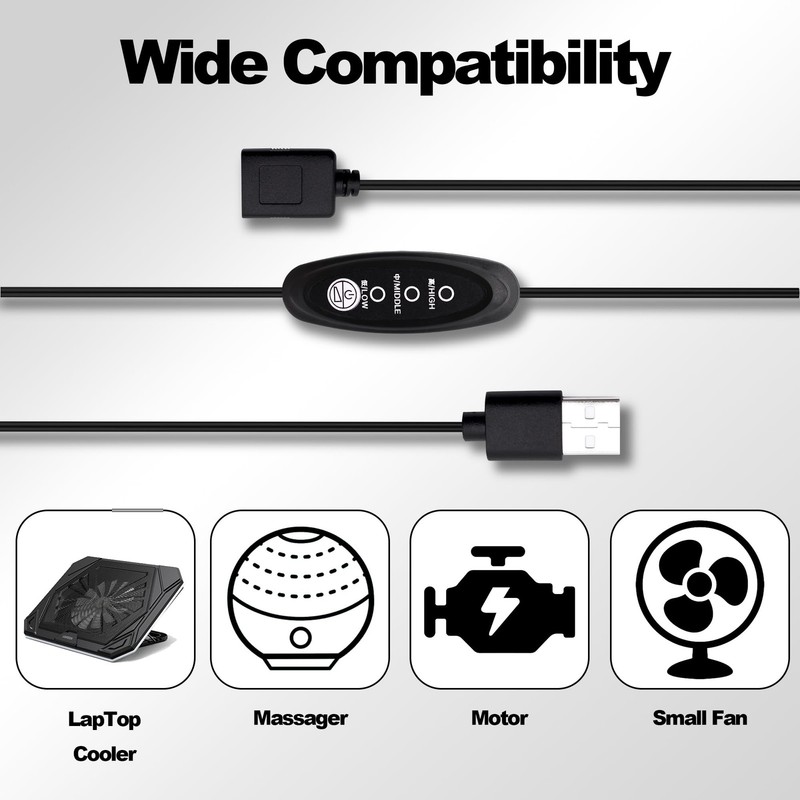 USB Cable with 3 Speed Switch 2 PCS 5V Extension Cord with Inline Control gallery