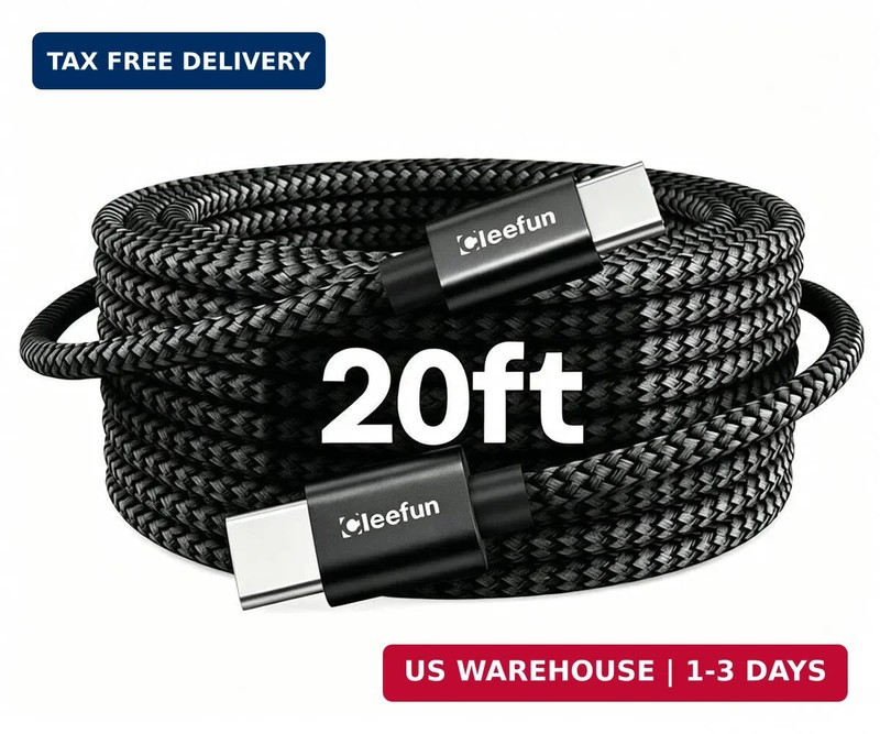 CLEEFUN Long USB C to USB C Cable 20ft, C to C Fast Charging Type C Charger | 1-