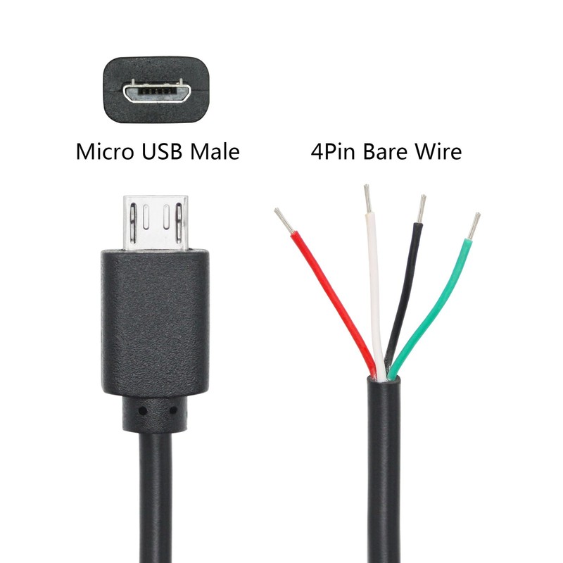 4 PCS 11 Inch Micro USB Male 4 Pin Bare Wire Pigtail 24AWG 5V/2A Power Data gallery