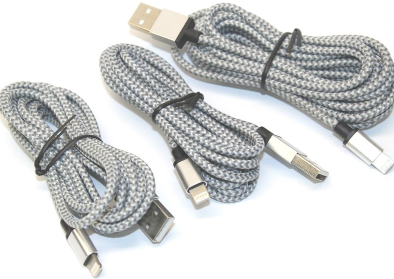 3-Pack Nylon Braided Cord Wire 8-Pin to USB Type A Data Sync Charging Cable