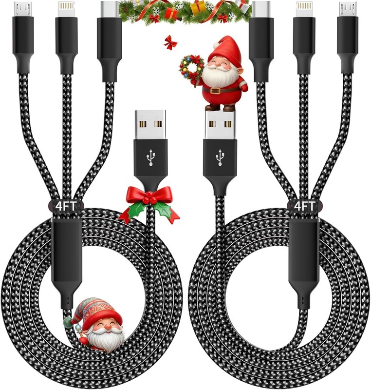 IDISON Multi Charging Cable(2Pack 4FT), 3 in 1 USB Charging Cable for Multiple D