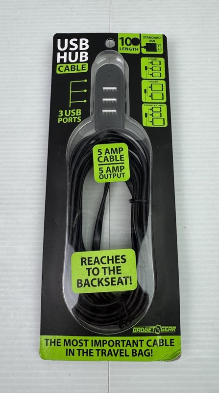 NIB Gadget Gear 10 FT Standard USB Charger Cable 3 USB Ports 5 AMP Output
