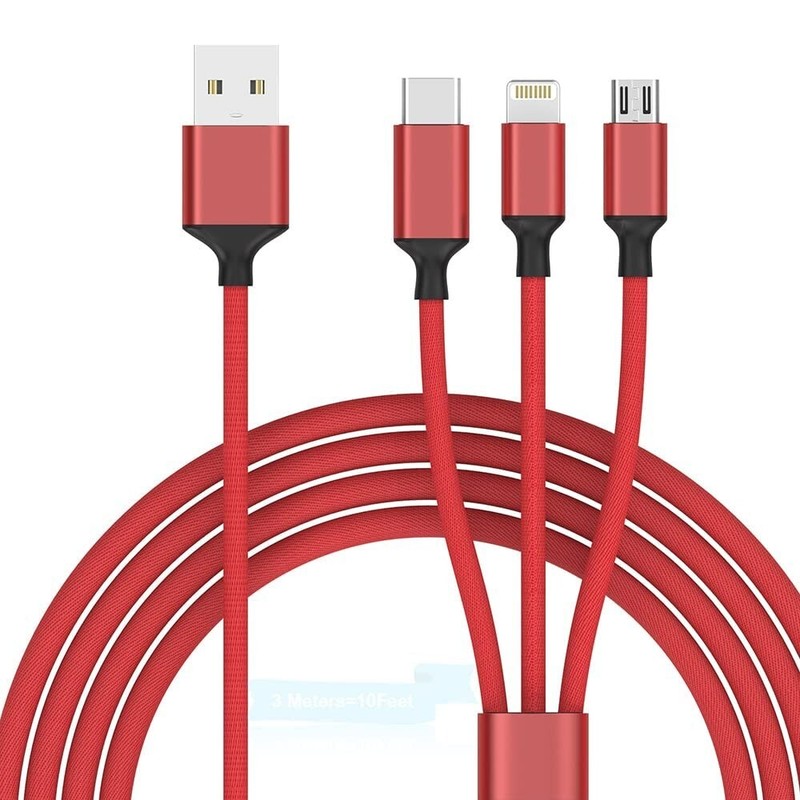 Braided Nylon 3 in 1 USB Fast Charging Cable, Multipurpose