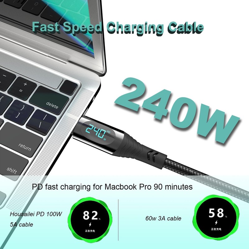 240W/5A 2Pack 4Feet & 6.6 Feet Braided USB to Cable Super Fast Charge -Cord P... gallery