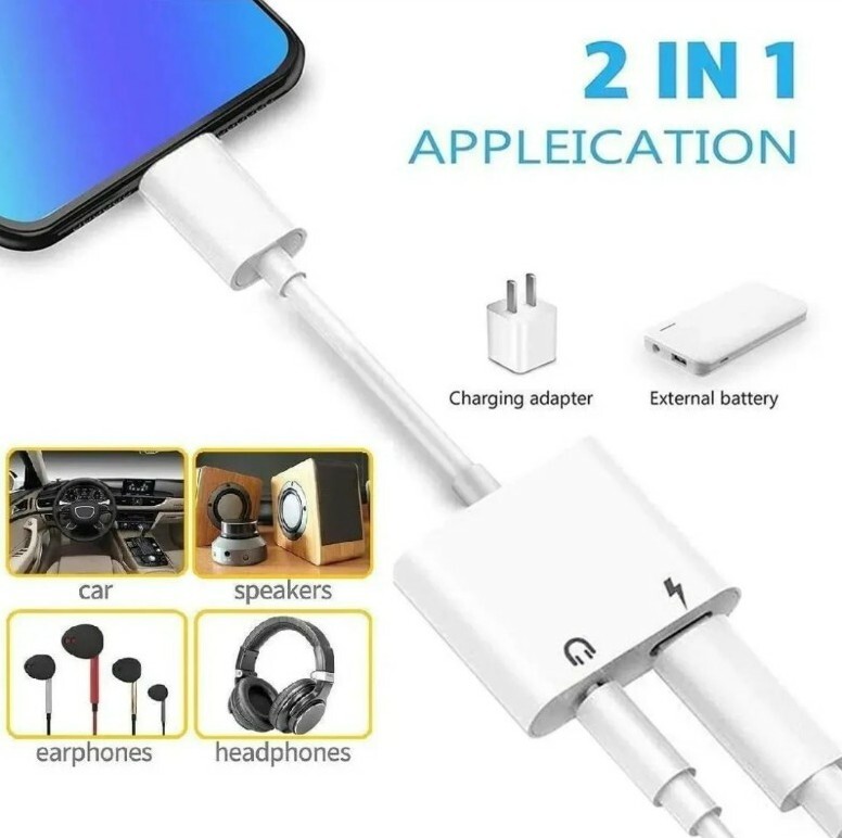 2-Pack 2 in 1 Dual Adapter 3.5mm Headphone & Charger For iPhone X XS XR 11 12 13 gallery