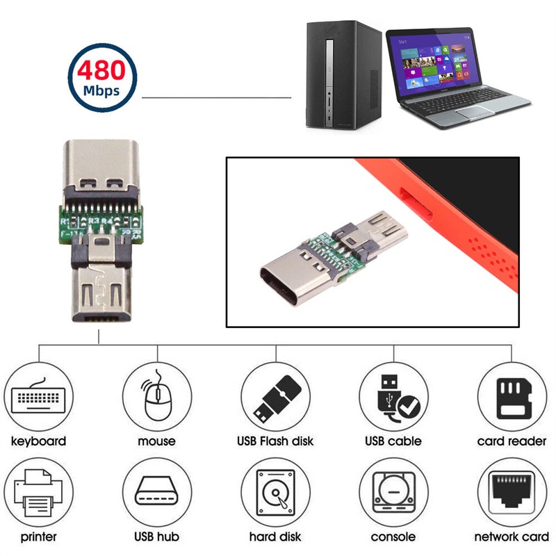 CY 5pcs/lot Micro USB 2.0 5Pin to USB Type-A/C Power Data with PCBA for Laptop gallery