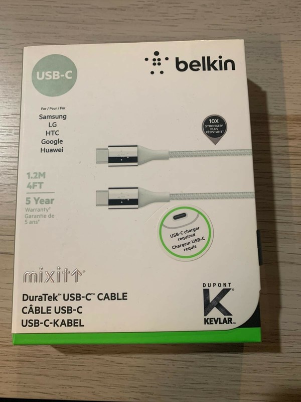 Belkin MIXIT DuraTek Kevlar USB-C to USB-C Cable 4′ WITH USB-C / TYPE-A CUBE 18W