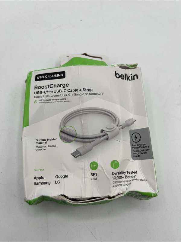Belkin Boost^Charge USB-C Cable with Fast Connector And Strap 5 Feet White