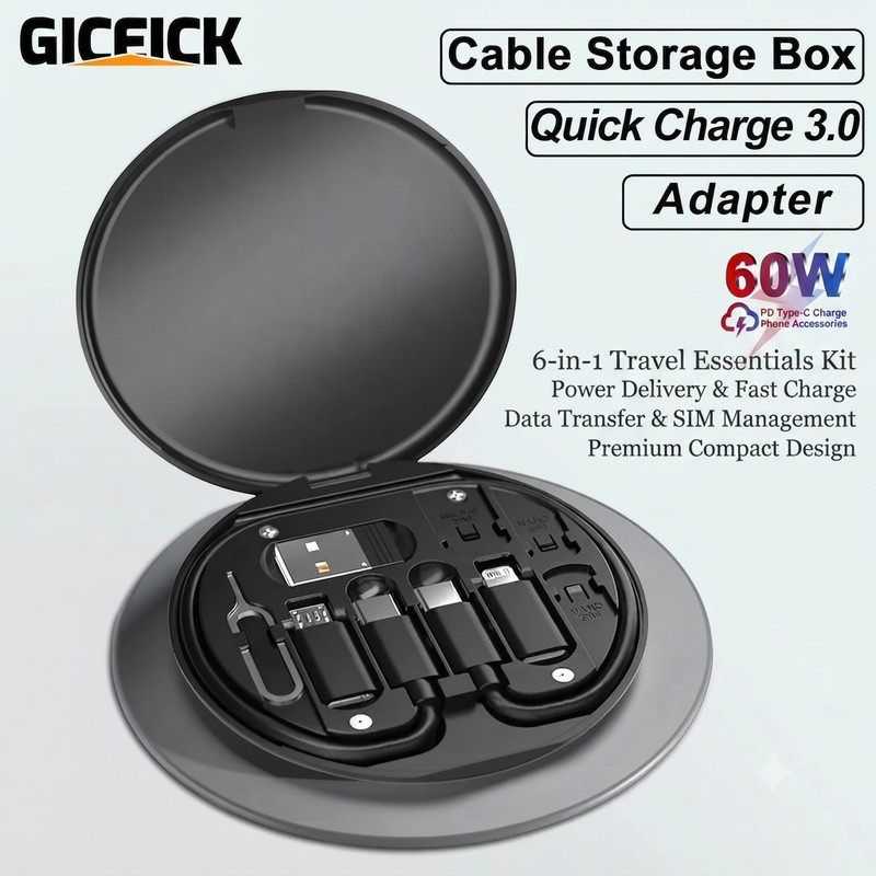 PD 60W USB Type C Fast Charging Cable Set Multifunction Travel Box for iPhone Xi