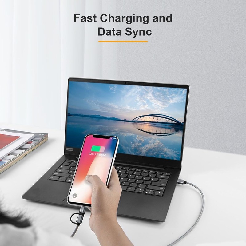 CableCreation 2-in-1 iPhone and Android Charging Cable 4FT/1.2m, Gray gallery