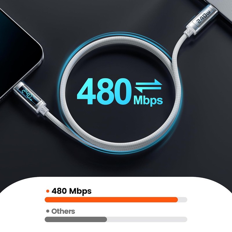 240W USB-C Fast Charging Cable 2-Pack 3.3FT with LED Indicator gallery