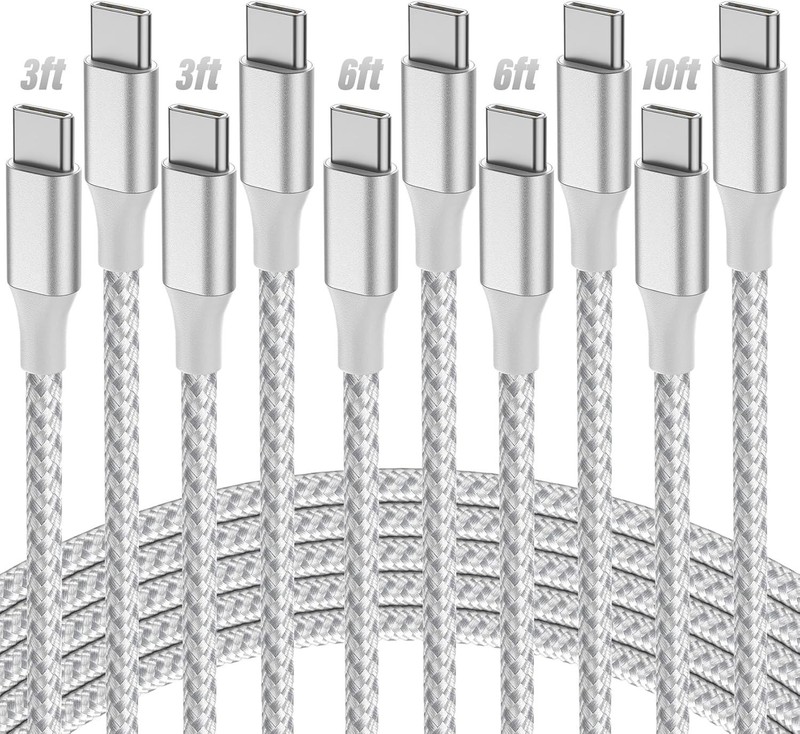 USB C Cable, 5 Pack 3/3/6/6/10FT 60W Fast Charging USB C to C Cord Nylon Braide