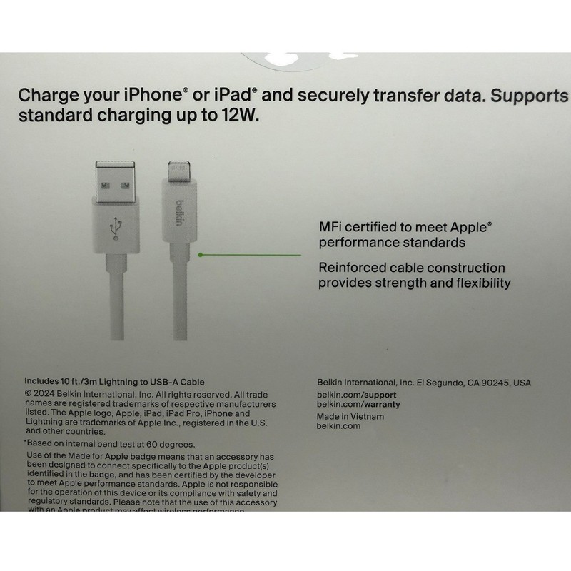 Belkin BOOST CHARGE MFi-Certified Lightning to USB-A 3M/10ft Cable New gallery