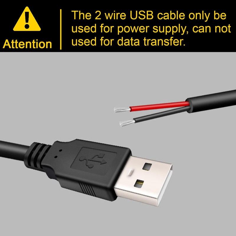 3 Pack 1M 22AWG USB Male Plug Pigtail 2pin Bare Wire 5V 3A Power Cord DIY gallery
