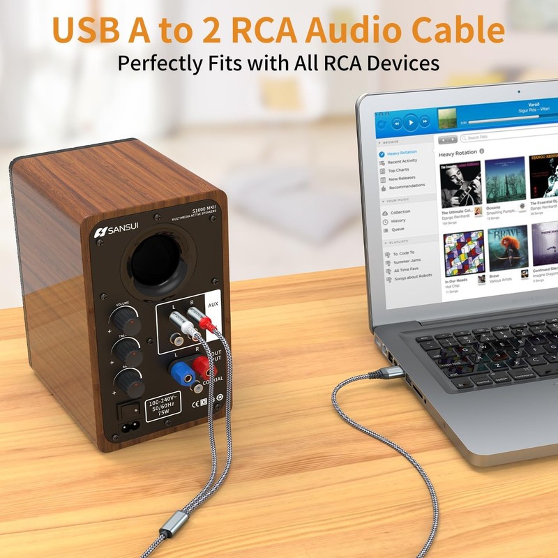 USB to RCA Audio Cable (6.6FT) Nylon Braided USB to RCA Adapter for PC, Laptop gallery