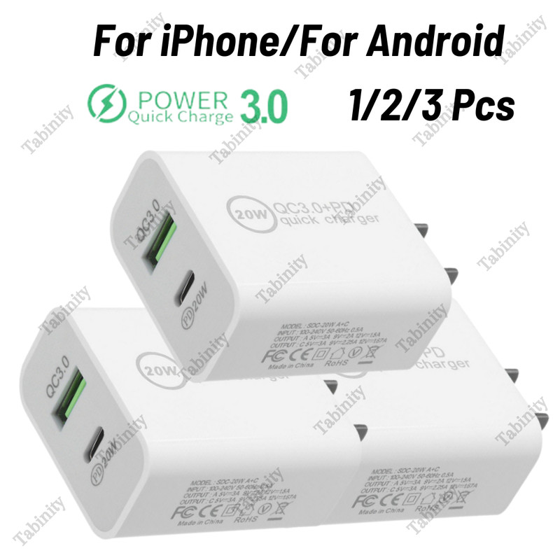 20W PD QC Fast Charger USB C Power Adapter Block For iPhone 14 13 12 11 XS XR 8