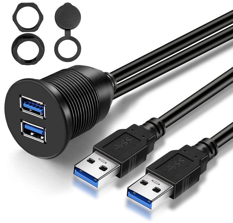 Double Ports USB 3.0 Car Flush Mount Cable USB Dash Mount Adapter | Male gallery