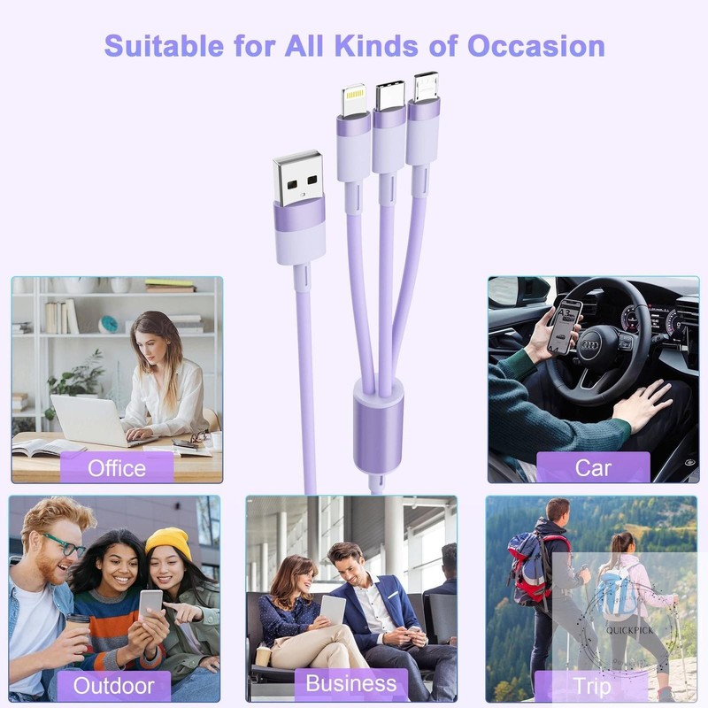 3-in-1 Multi USB Charging Cable 6ft/1.8m Mfi Certified Fast Charger Adapter Cord gallery