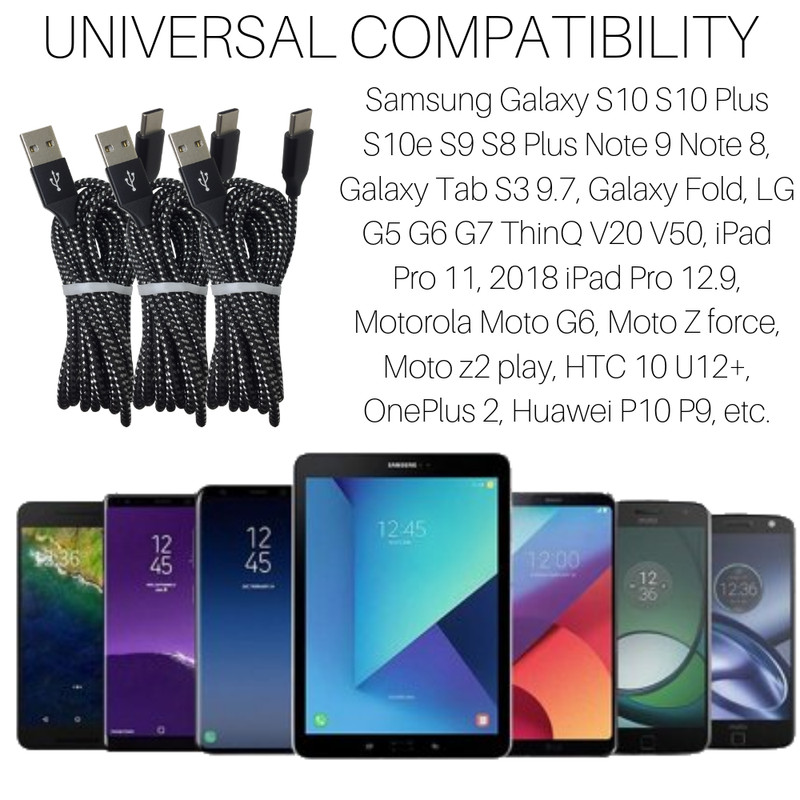 5-PCS Lot 10ft USB Type C Fast Charger Cable Charging Cord For Samsung S8 S9 S10 gallery