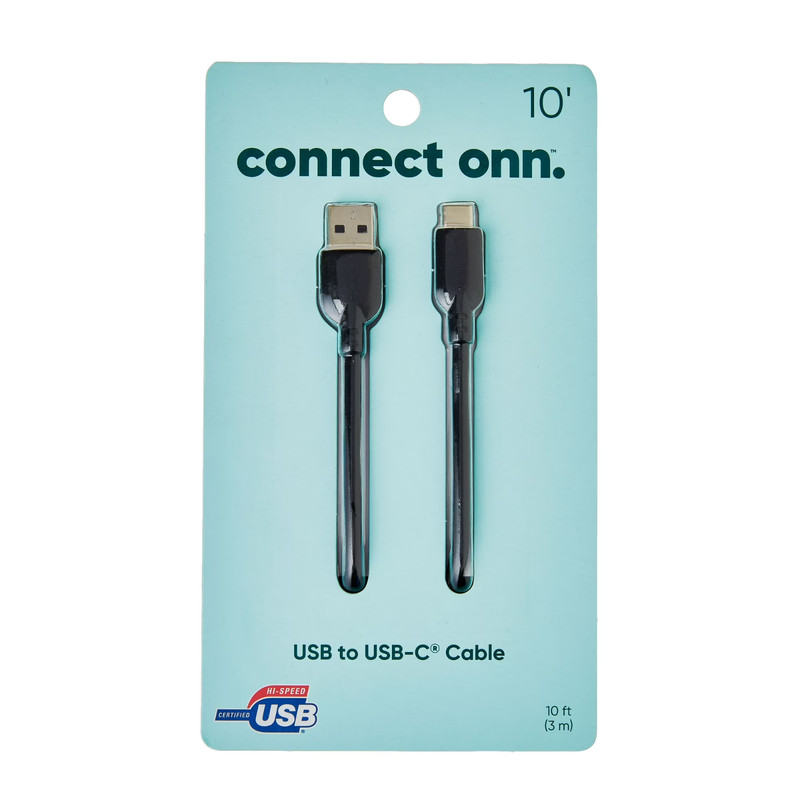 Onn. 10ft USB to USB-C Cable, Black, Compatible with USB-C Devices gallery