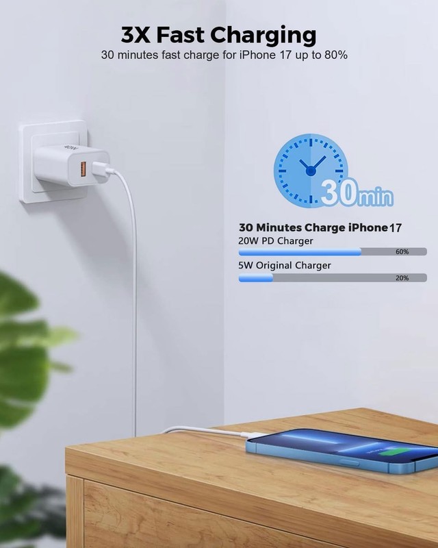 40W Fast Charging kit, 2 Pack wall Charger with USB-C and USB-A Ports and 6-Foot gallery
