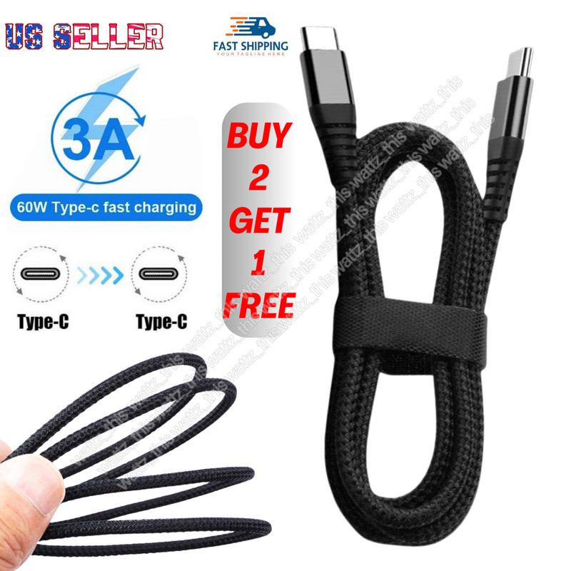 60W Type-C to USB-C FAST Charger Cable Cord For MacBook iPad Samsung iPhone 15