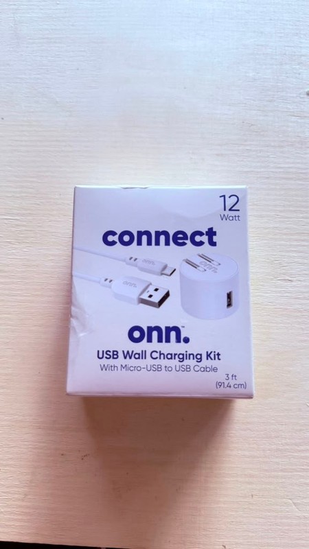 onn Connect USB Wall Charging Kit 12W with Micro-USB to USB Cable 3 ft White