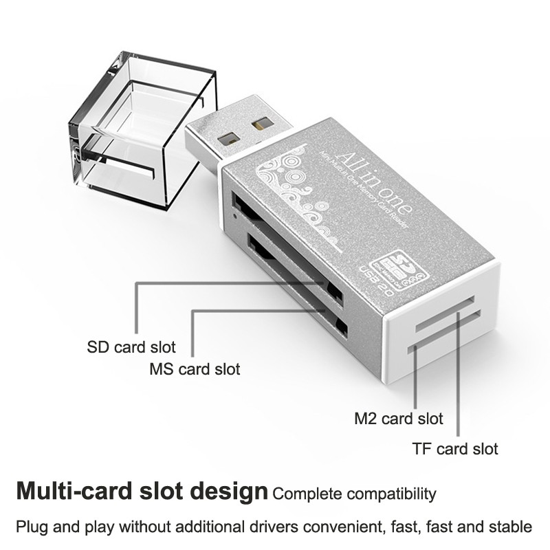 4 Ports Card Reader USB2.0 TF MS MD Card Reader Adapter For Laptop PC gallery