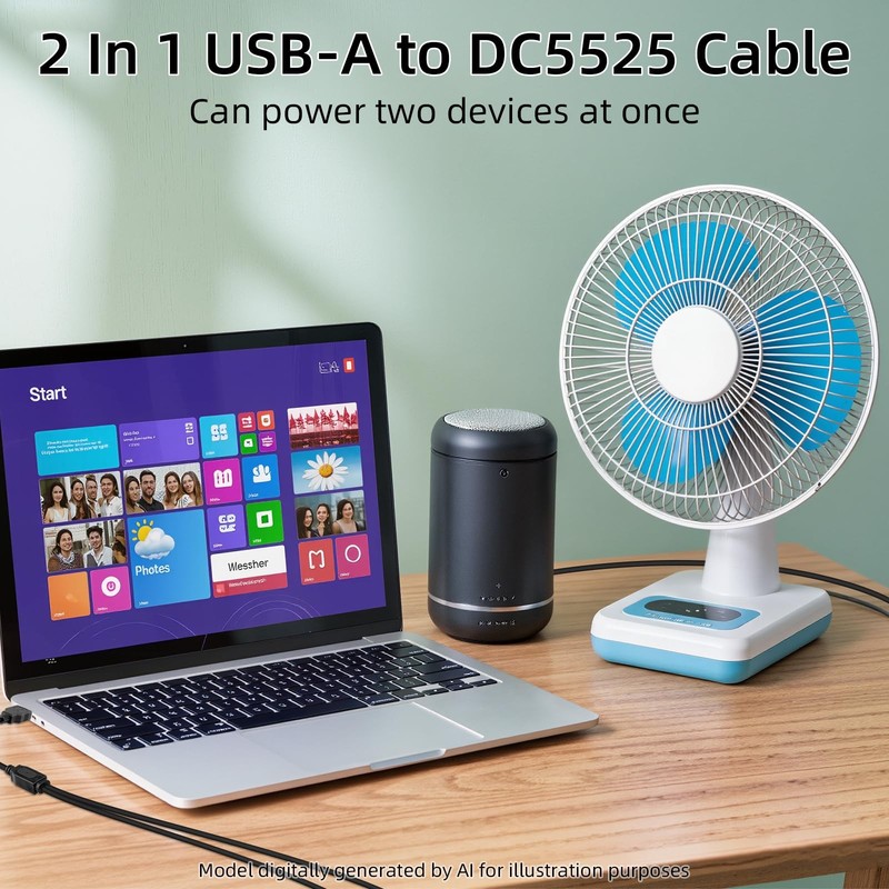 2Pack USB to Dual 5V DC Power Cord, USB to DC 5.5X2.5MM Splitter Charging Cab... gallery