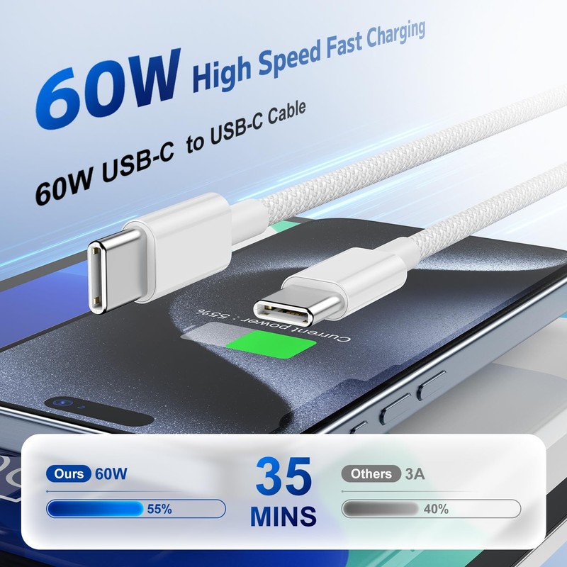3A Fast Charger Braided USB-C Cable Type-C to C 3/6/10Ft For iPhone 15 16 17 Lot gallery