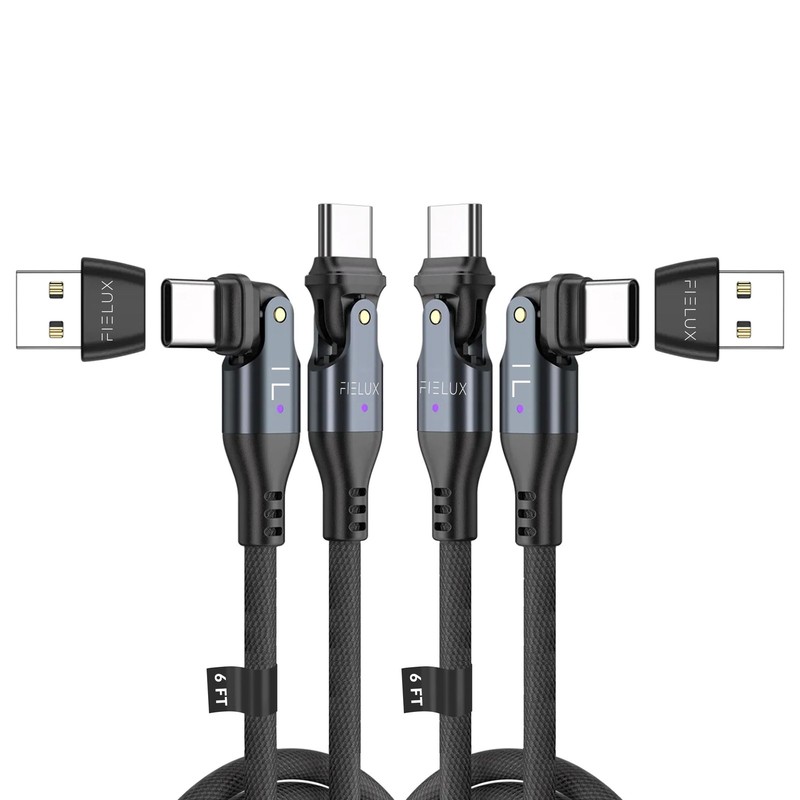 USB C to USB C Cable [2-Pack 6FT/6FT + USB A Adapter], 180° Rotation, Nylon B…