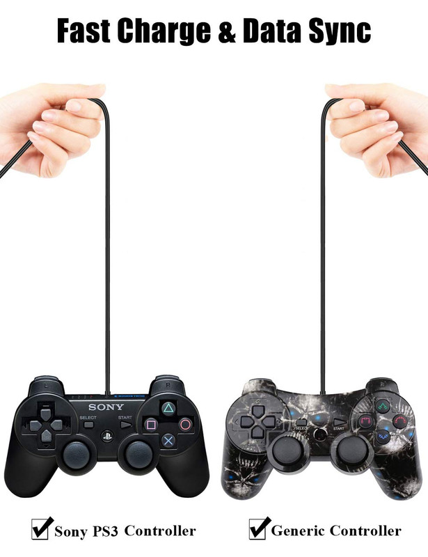 2 Pack 10Ft PS3 Controller Charger Cable - Fast Mini USB Data Charging Cord for gallery