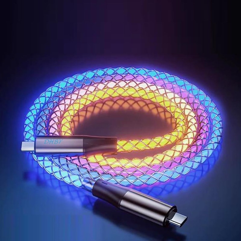 RGB Colorful USB Type C To C PD 66W Fast Charging Cable Visible Light 39 Inch