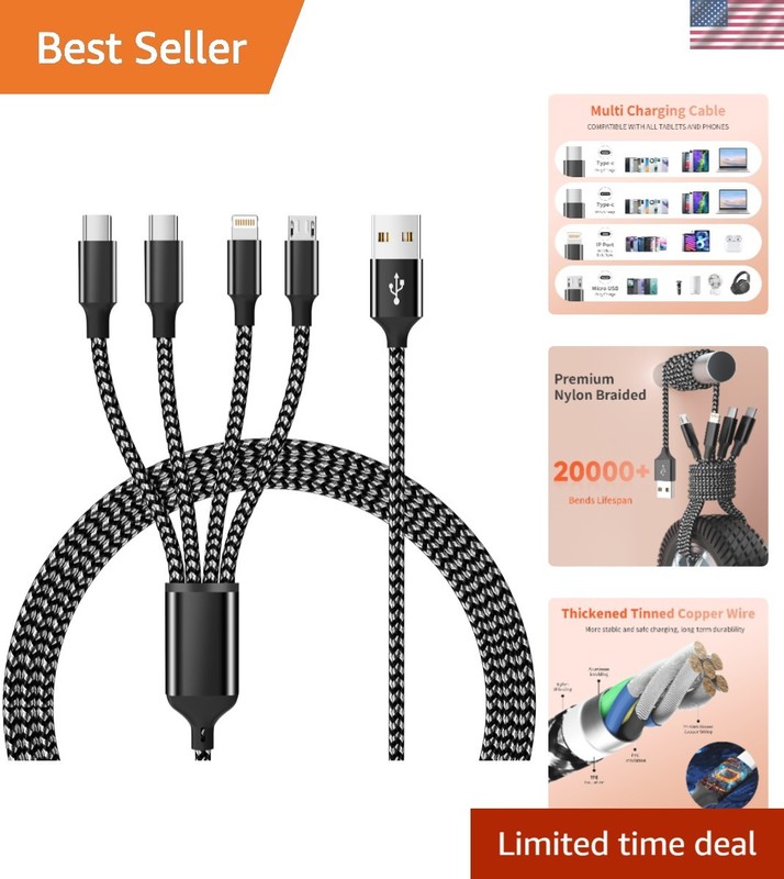 Travel-Ready 4-in-1 Charging Cable – 5ft Dual Type-C & Micro USB for All Devices
