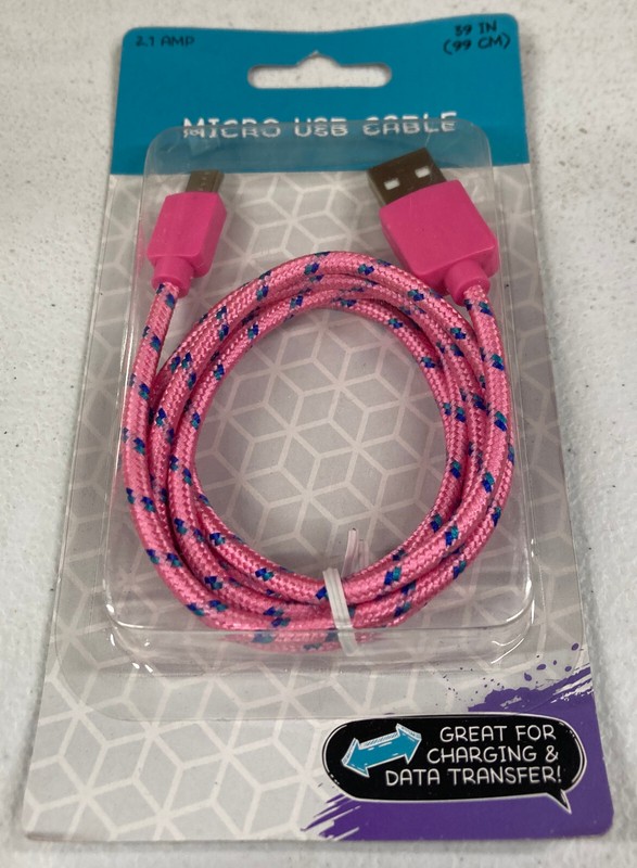 Micro USB Braided Cable 39" 1M Pink High Speed Charging & Data Transfer 2.1 Amp gallery