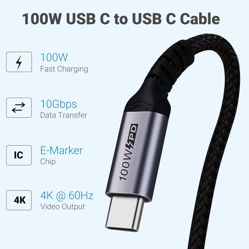 100W 1.5ft USB Cable Right Angle, 2 Packs, 10Gbps Data Speed gallery