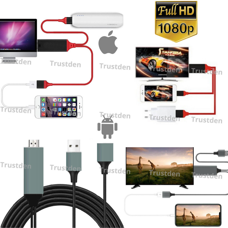 For iPhone iPad Android 1080P HDMI Mirroring AV Cable Phone to TV HDTV Adapter
