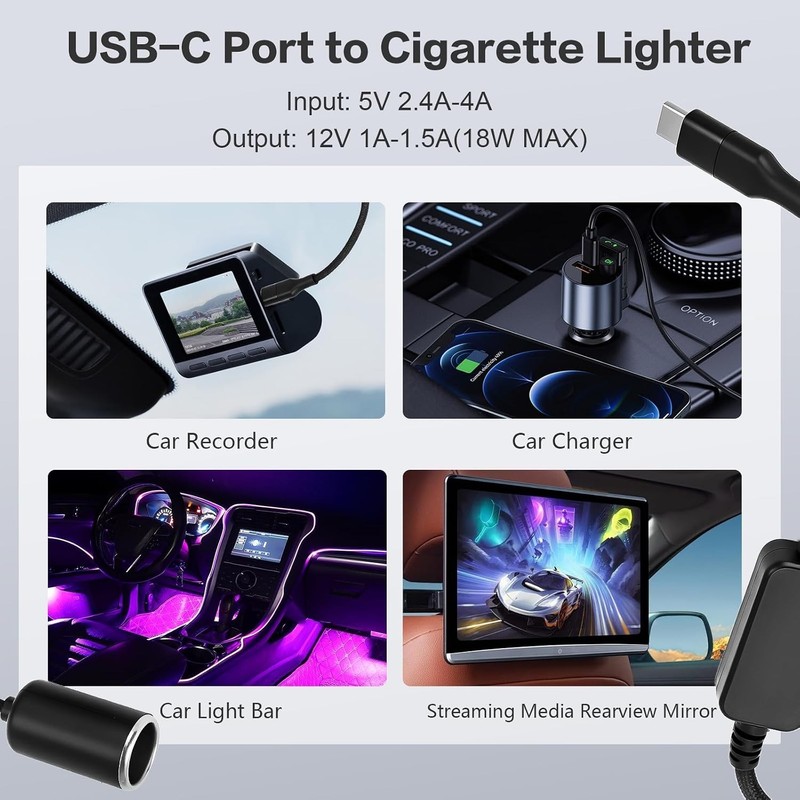 USB C to 12V Adapter, USB C to 12V Cigarette Lighter Adapter ，Type C Male to ... gallery