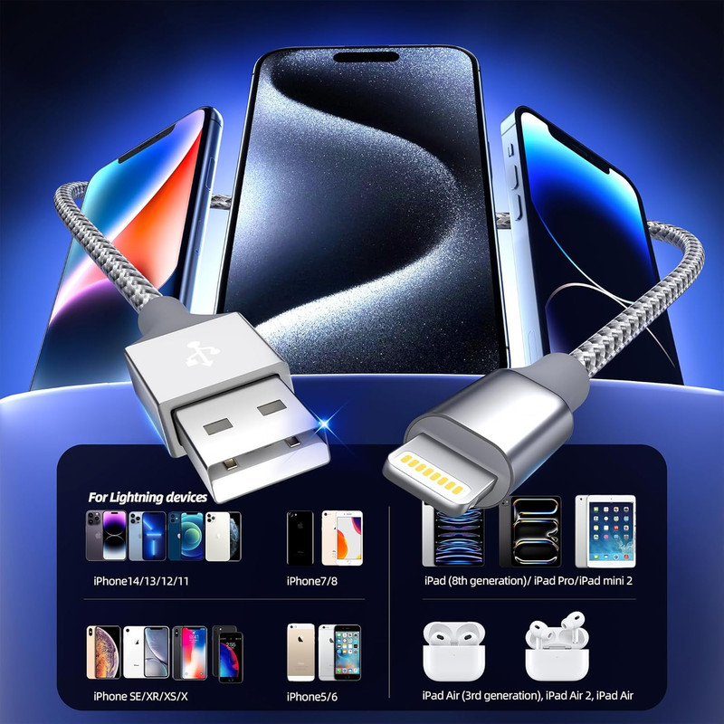 iPhone Cable Fast Charging High Speed Data Sync MFi Certified 10FT 3 Pack gallery