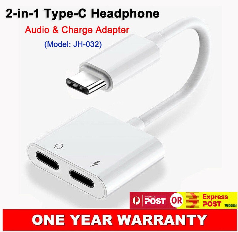 USB-C to 3.5mm Audio Port Type-C Splitter 2-in-1 Adapter PD3.0 Fast Charging AU